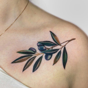 Цветное тату ветвь оливы