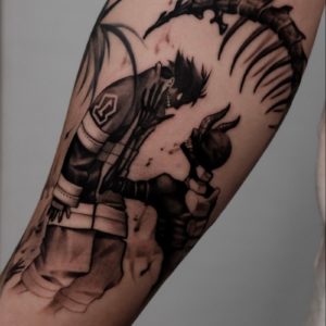 Монстры и скелет тату на руке
